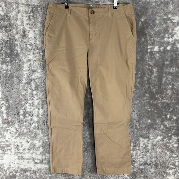 LOFT Size 14 The Monroe Slim Flat Front Chino Pants Khaki Button Zip Pocket - Picture 1 of 12